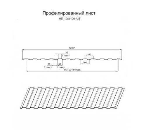 Профилированный лист МП10х1100 Полиэстер RAL6005-0.65