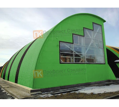 Сэндвич-панели арочные с пенополиуретаном, ширина 1000 мм, толщина 30 мм, 0.5/0.5, RAL6018